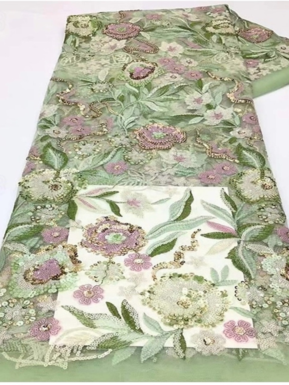 Off-Shoulder Olive Floral Embroidered Evening Gown - Picture 3 of 7